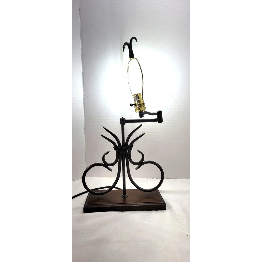 Vintage Wrought Iron Portable Table Lamp Western Style w Swing Arm 22